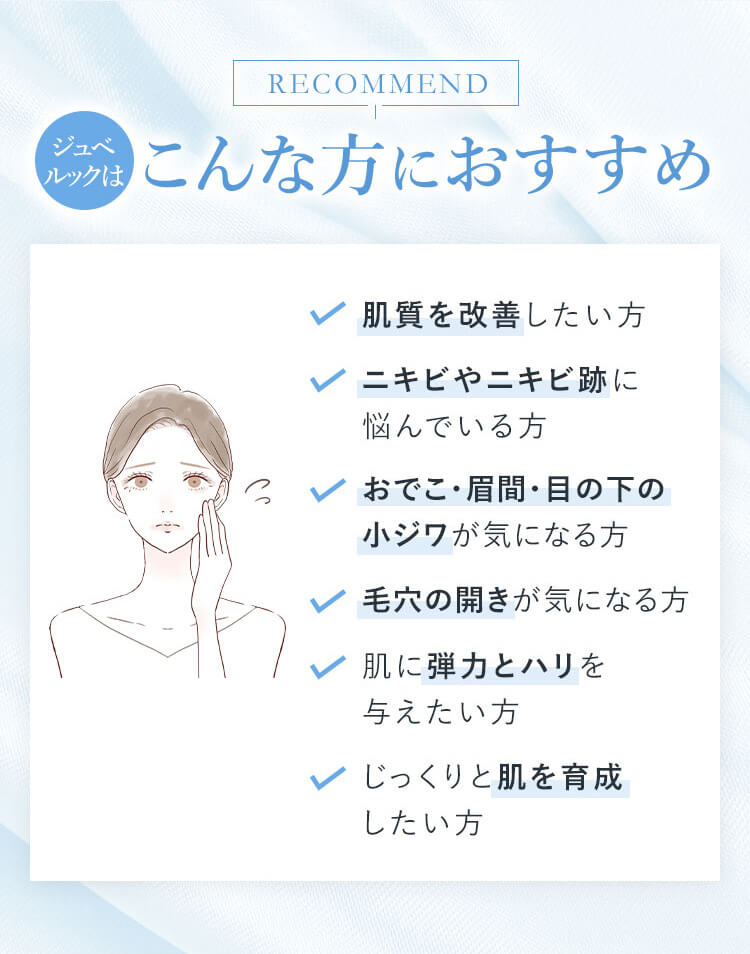こんな方におすすめ 肌質を改善したい方 ニキビやニキビ跡に悩んでいる方